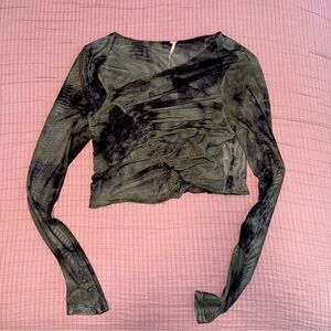 Free People Olive Green & Black Long Sleeve Cropped Top